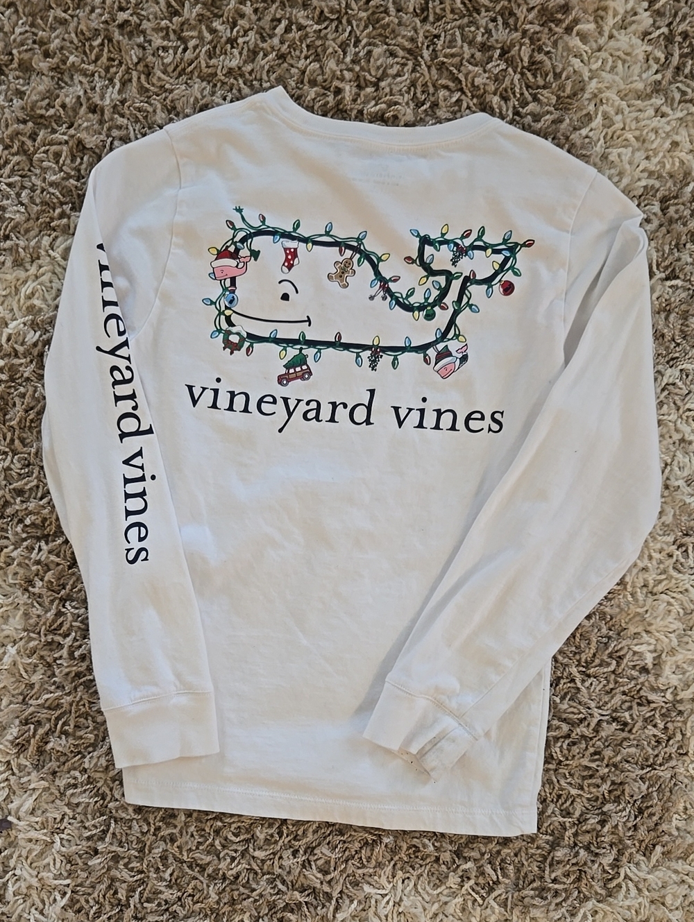 Vineyard Vines Holiday Lights Christmas White Long-Sleeve Whale Tee